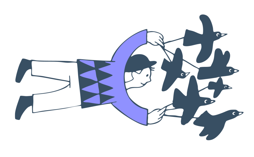 illustration of birds lifting person