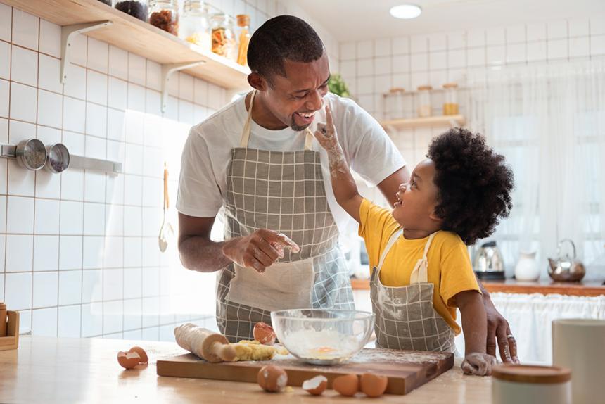 dad and son cooking